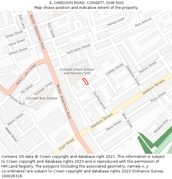4, CARDOON ROAD, CONSETT, DH8 6GG: Location map and indicative extent of plot