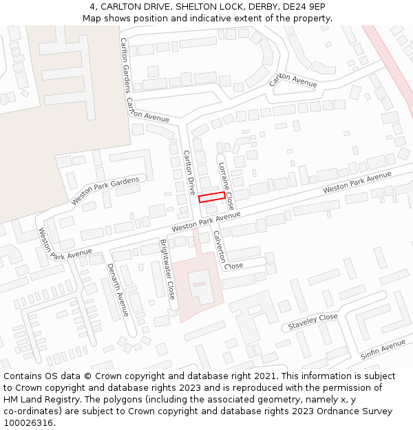 4, CARLTON DRIVE, SHELTON LOCK, DERBY, DE24 9EP: Location map and indicative extent of plot