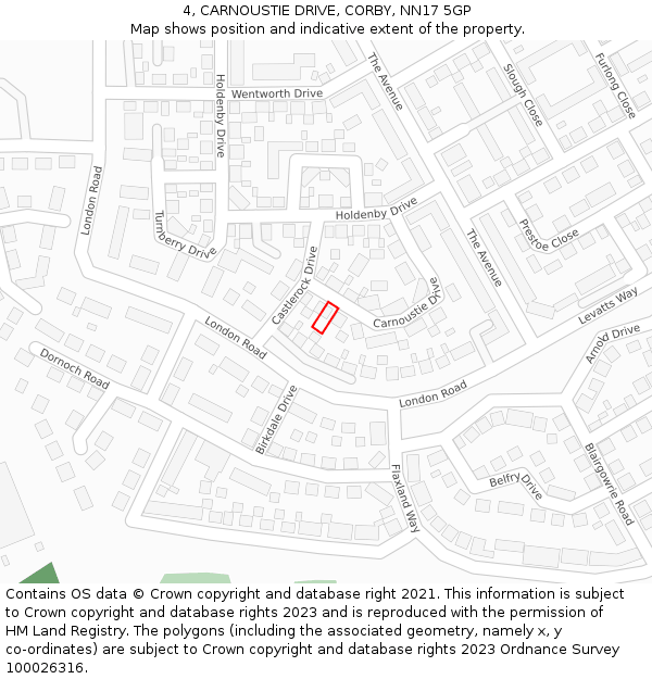 4, CARNOUSTIE DRIVE, CORBY, NN17 5GP: Location map and indicative extent of plot