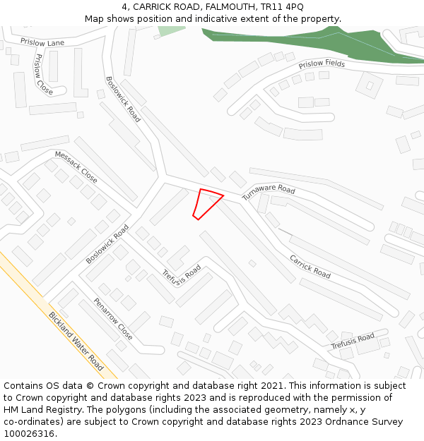 4, CARRICK ROAD, FALMOUTH, TR11 4PQ: Location map and indicative extent of plot