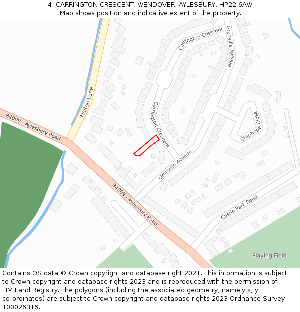 4, CARRINGTON CRESCENT, WENDOVER, AYLESBURY, HP22 6AW: Location map and indicative extent of plot