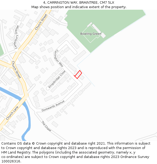 4, CARRINGTON WAY, BRAINTREE, CM7 5LX: Location map and indicative extent of plot
