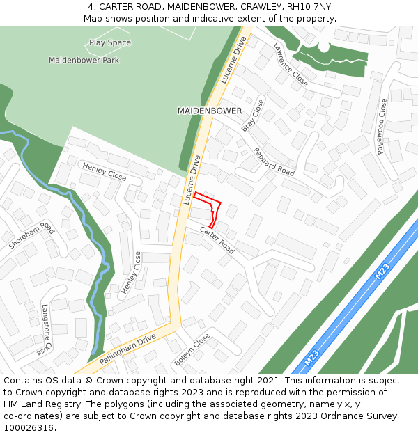 4, CARTER ROAD, MAIDENBOWER, CRAWLEY, RH10 7NY: Location map and indicative extent of plot