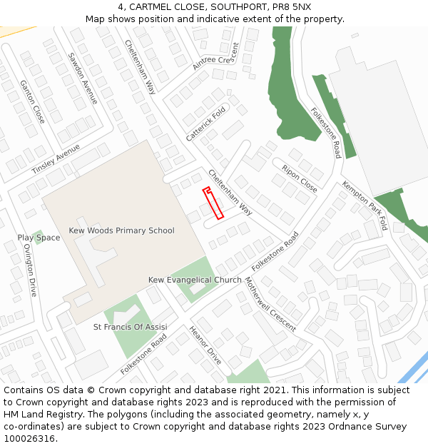 4, CARTMEL CLOSE, SOUTHPORT, PR8 5NX: Location map and indicative extent of plot
