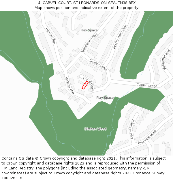 4, CARVEL COURT, ST LEONARDS-ON-SEA, TN38 8EX: Location map and indicative extent of plot