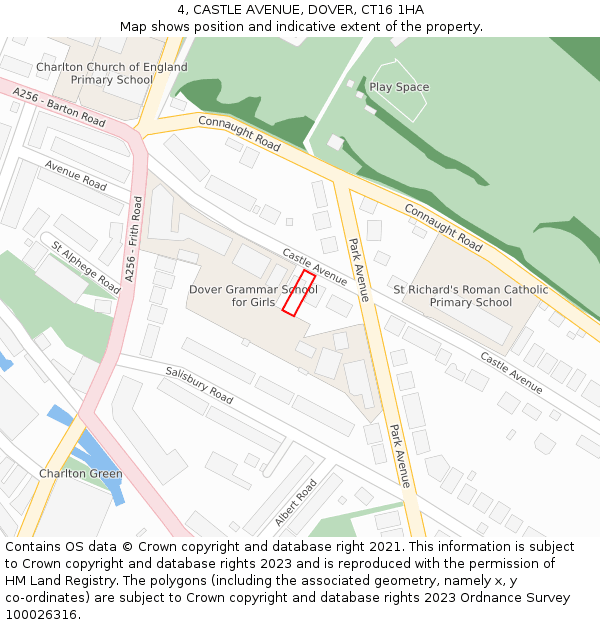 4, CASTLE AVENUE, DOVER, CT16 1HA: Location map and indicative extent of plot