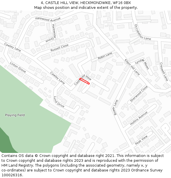 4, CASTLE HILL VIEW, HECKMONDWIKE, WF16 0BX: Location map and indicative extent of plot