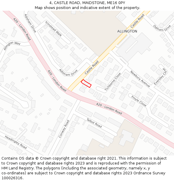 4, CASTLE ROAD, MAIDSTONE, ME16 0PY: Location map and indicative extent of plot