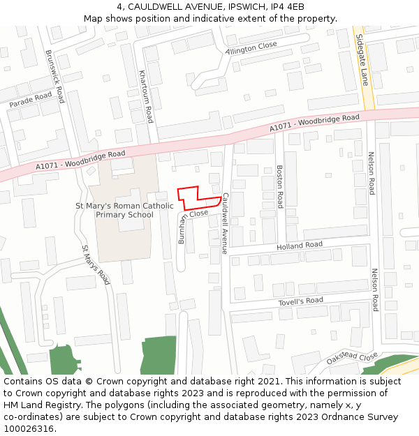 4, CAULDWELL AVENUE, IPSWICH, IP4 4EB: Location map and indicative extent of plot