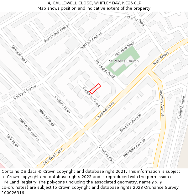 4, CAULDWELL CLOSE, WHITLEY BAY, NE25 8LP: Location map and indicative extent of plot