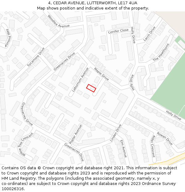 4, CEDAR AVENUE, LUTTERWORTH, LE17 4UA: Location map and indicative extent of plot