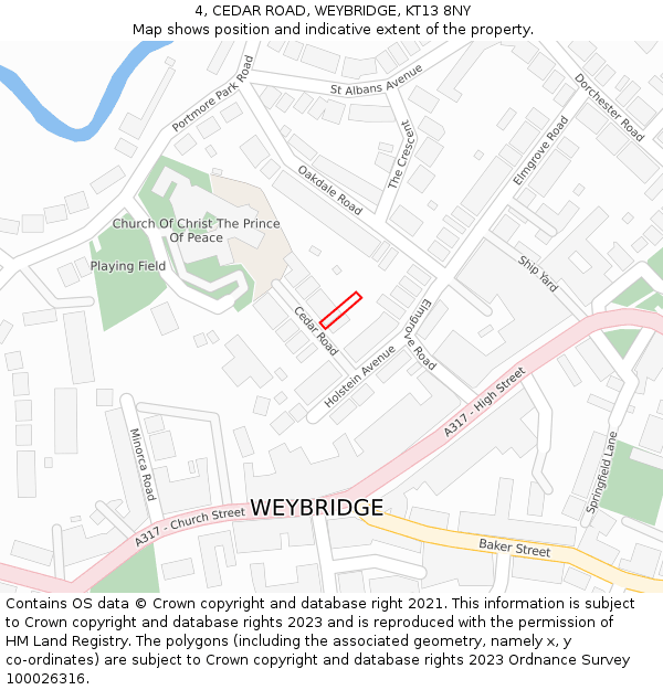 4, CEDAR ROAD, WEYBRIDGE, KT13 8NY: Location map and indicative extent of plot