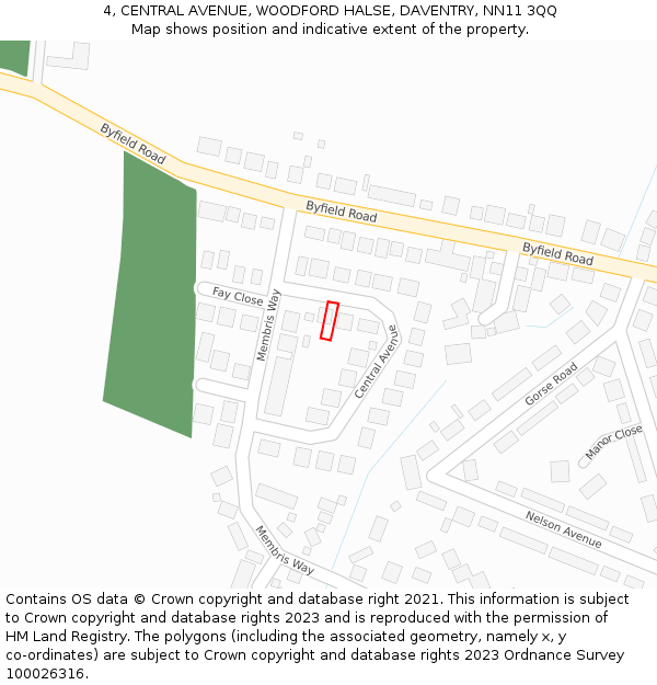 4, CENTRAL AVENUE, WOODFORD HALSE, DAVENTRY, NN11 3QQ: Location map and indicative extent of plot