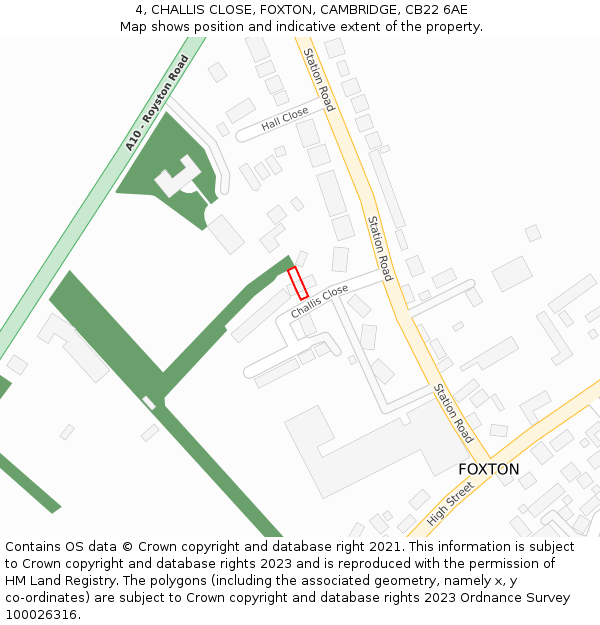 4, CHALLIS CLOSE, FOXTON, CAMBRIDGE, CB22 6AE: Location map and indicative extent of plot