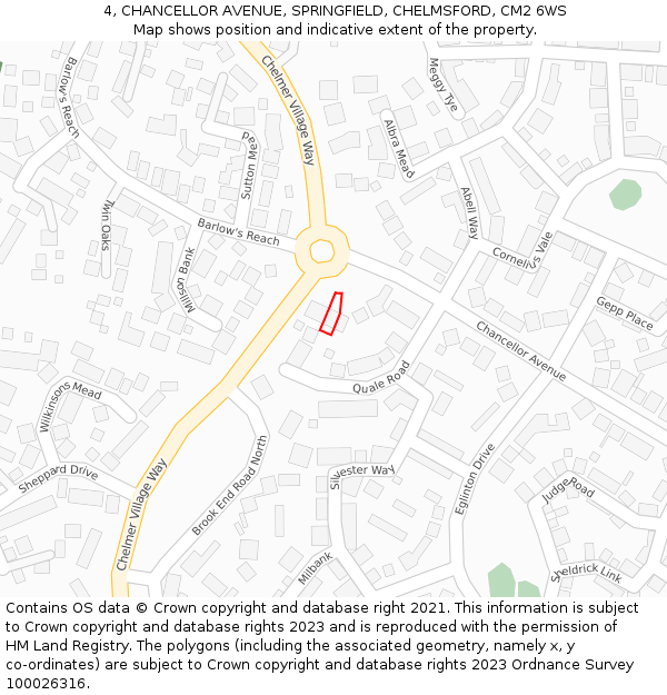 4, CHANCELLOR AVENUE, SPRINGFIELD, CHELMSFORD, CM2 6WS: Location map and indicative extent of plot