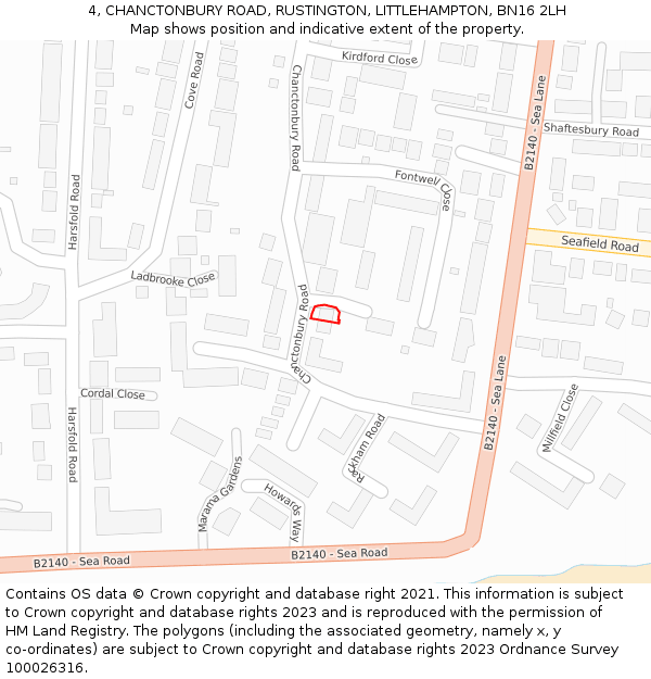4, CHANCTONBURY ROAD, RUSTINGTON, LITTLEHAMPTON, BN16 2LH: Location map and indicative extent of plot