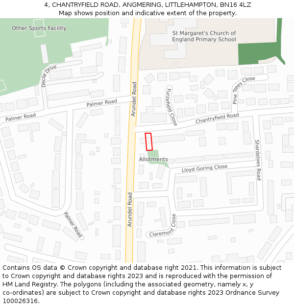 4, CHANTRYFIELD ROAD, ANGMERING, LITTLEHAMPTON, BN16 4LZ: Location map and indicative extent of plot