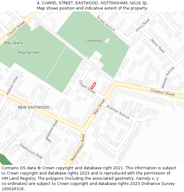 4, CHAPEL STREET, EASTWOOD, NOTTINGHAM, NG16 3JL: Location map and indicative extent of plot