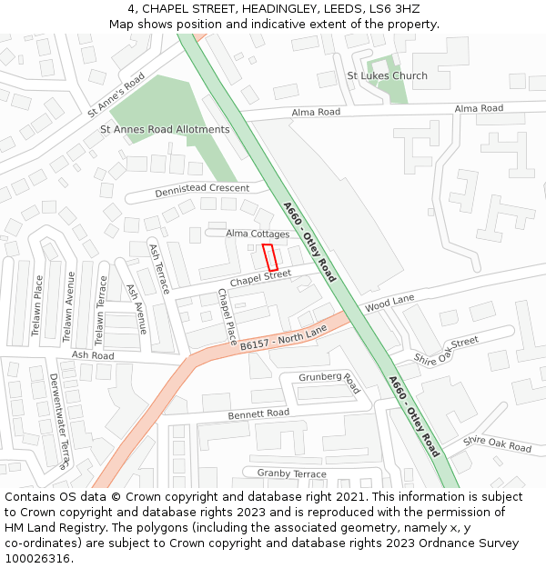 4, CHAPEL STREET, HEADINGLEY, LEEDS, LS6 3HZ: Location map and indicative extent of plot
