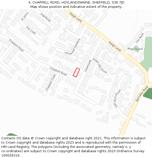 4, CHAPPELL ROAD, HOYLANDSWAINE, SHEFFIELD, S36 7JD: Location map and indicative extent of plot