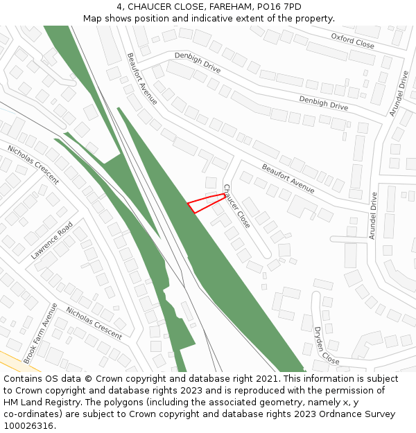 4, CHAUCER CLOSE, FAREHAM, PO16 7PD: Location map and indicative extent of plot