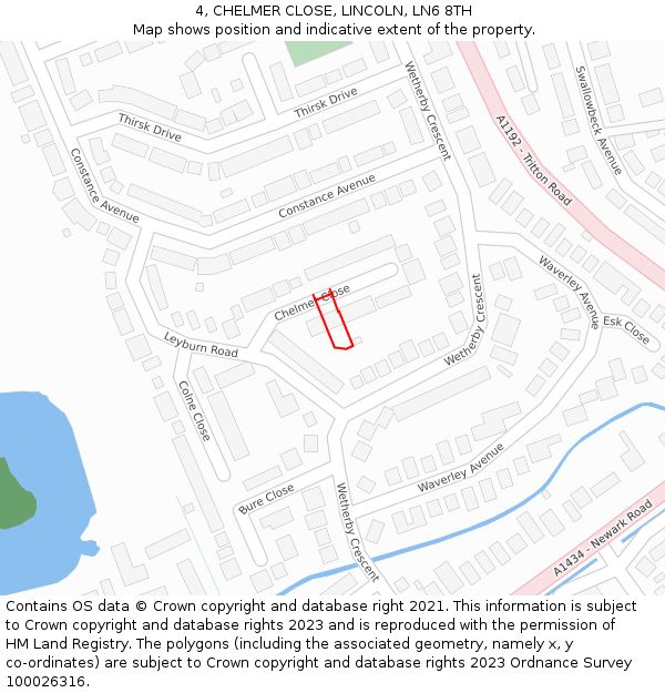4, CHELMER CLOSE, LINCOLN, LN6 8TH: Location map and indicative extent of plot