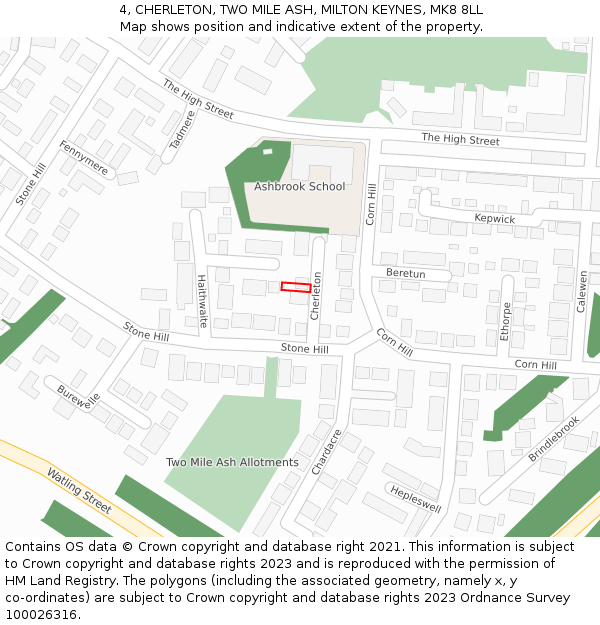 4, CHERLETON, TWO MILE ASH, MILTON KEYNES, MK8 8LL: Location map and indicative extent of plot