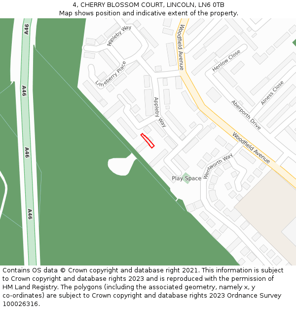 4, CHERRY BLOSSOM COURT, LINCOLN, LN6 0TB: Location map and indicative extent of plot