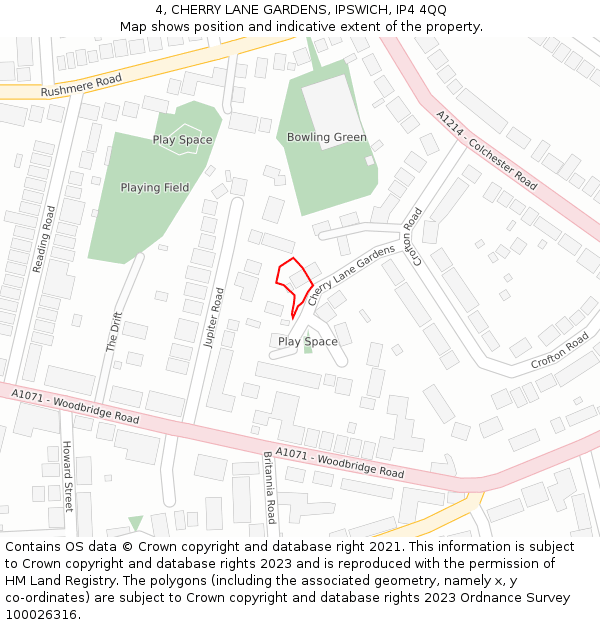 4, CHERRY LANE GARDENS, IPSWICH, IP4 4QQ: Location map and indicative extent of plot