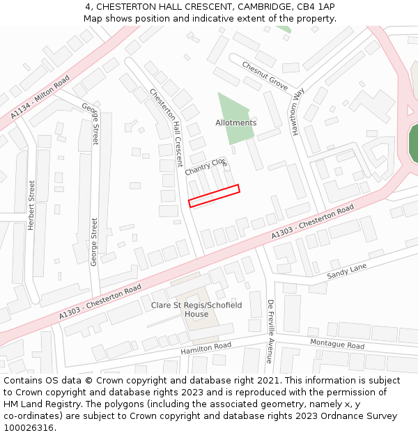 4, CHESTERTON HALL CRESCENT, CAMBRIDGE, CB4 1AP: Location map and indicative extent of plot
