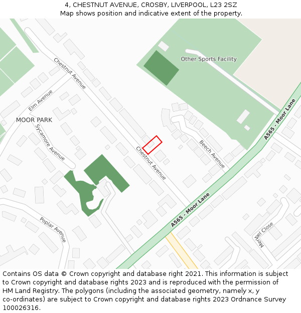 4, CHESTNUT AVENUE, CROSBY, LIVERPOOL, L23 2SZ: Location map and indicative extent of plot