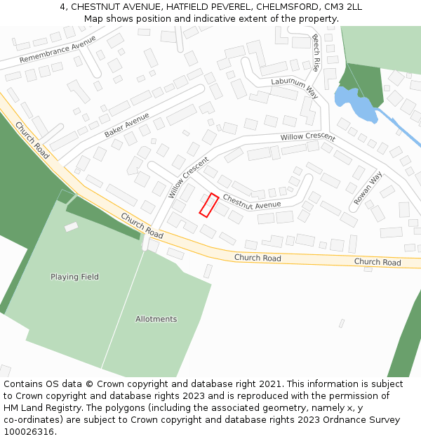 4, CHESTNUT AVENUE, HATFIELD PEVEREL, CHELMSFORD, CM3 2LL: Location map and indicative extent of plot