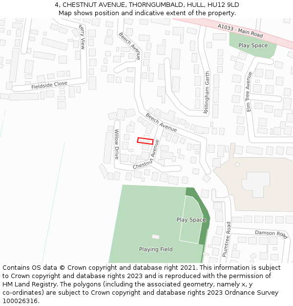 4, CHESTNUT AVENUE, THORNGUMBALD, HULL, HU12 9LD: Location map and indicative extent of plot