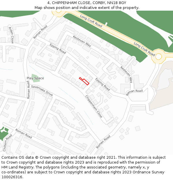 4, CHIPPENHAM CLOSE, CORBY, NN18 8GY: Location map and indicative extent of plot