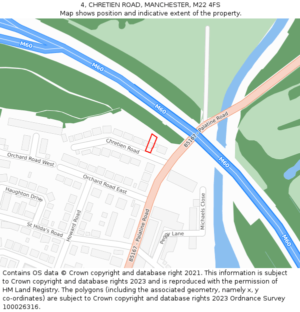 4, CHRETIEN ROAD, MANCHESTER, M22 4FS: Location map and indicative extent of plot