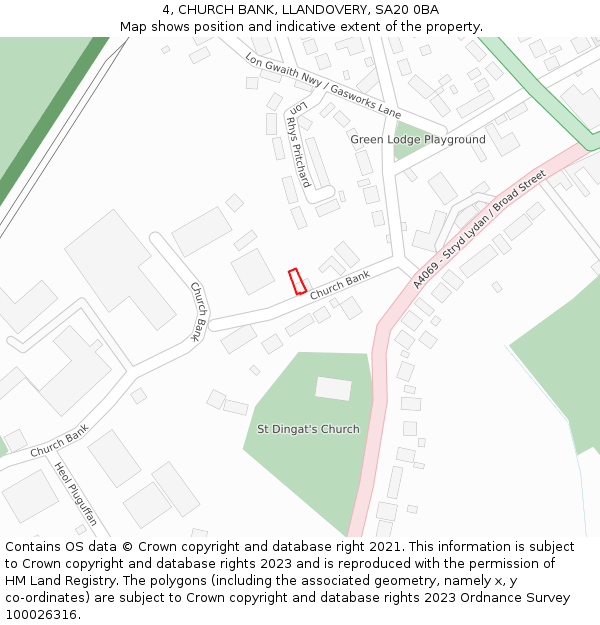 4, CHURCH BANK, LLANDOVERY, SA20 0BA: Location map and indicative extent of plot