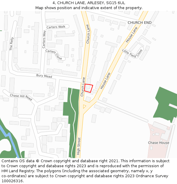 4, CHURCH LANE, ARLESEY, SG15 6UL: Location map and indicative extent of plot