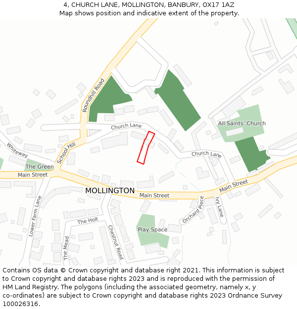 4, CHURCH LANE, MOLLINGTON, BANBURY, OX17 1AZ: Location map and indicative extent of plot