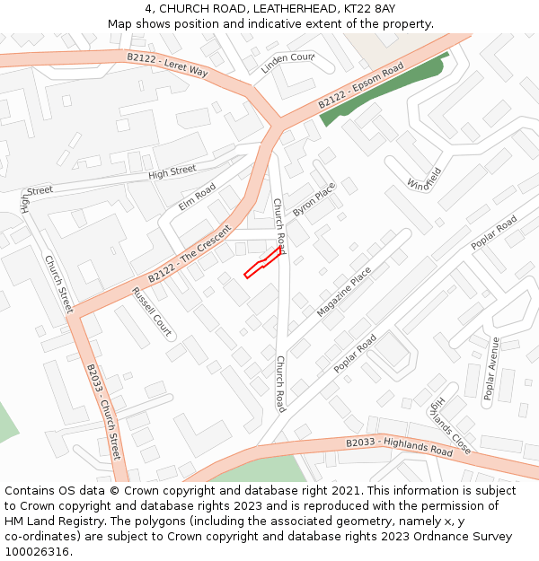 4, CHURCH ROAD, LEATHERHEAD, KT22 8AY: Location map and indicative extent of plot