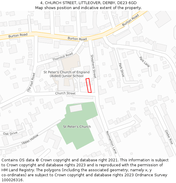 4, CHURCH STREET, LITTLEOVER, DERBY, DE23 6GD: Location map and indicative extent of plot