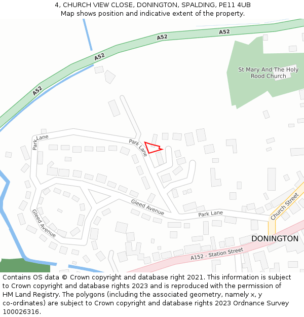 4, CHURCH VIEW CLOSE, DONINGTON, SPALDING, PE11 4UB: Location map and indicative extent of plot