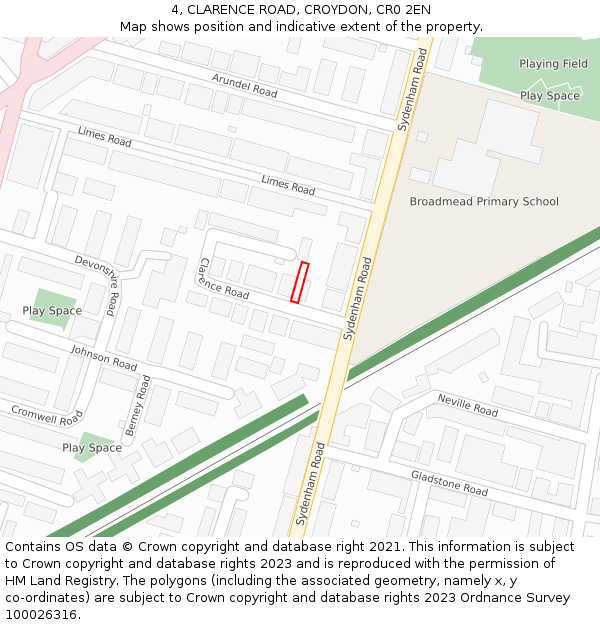 4, CLARENCE ROAD, CROYDON, CR0 2EN: Location map and indicative extent of plot