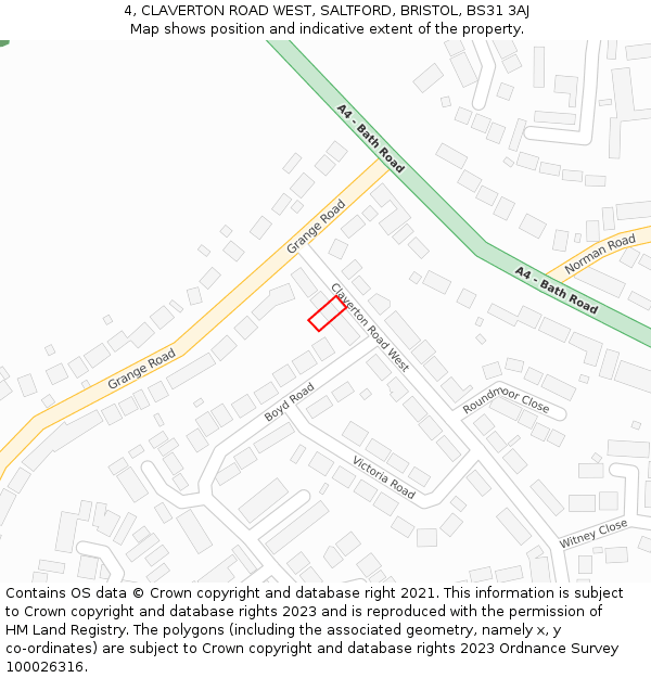 4, CLAVERTON ROAD WEST, SALTFORD, BRISTOL, BS31 3AJ: Location map and indicative extent of plot