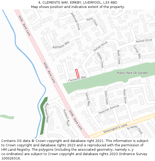 4, CLEMENTS WAY, KIRKBY, LIVERPOOL, L33 4BD: Location map and indicative extent of plot