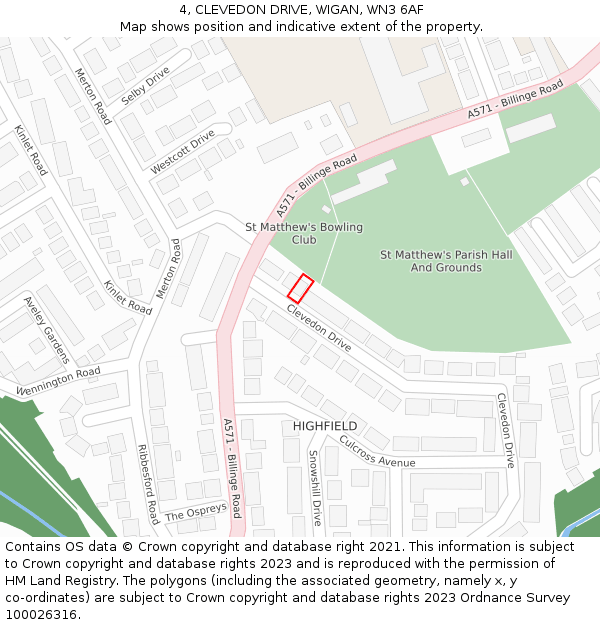 4, CLEVEDON DRIVE, WIGAN, WN3 6AF: Location map and indicative extent of plot