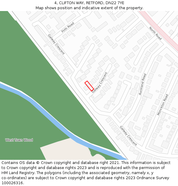 4, CLIFTON WAY, RETFORD, DN22 7YE: Location map and indicative extent of plot