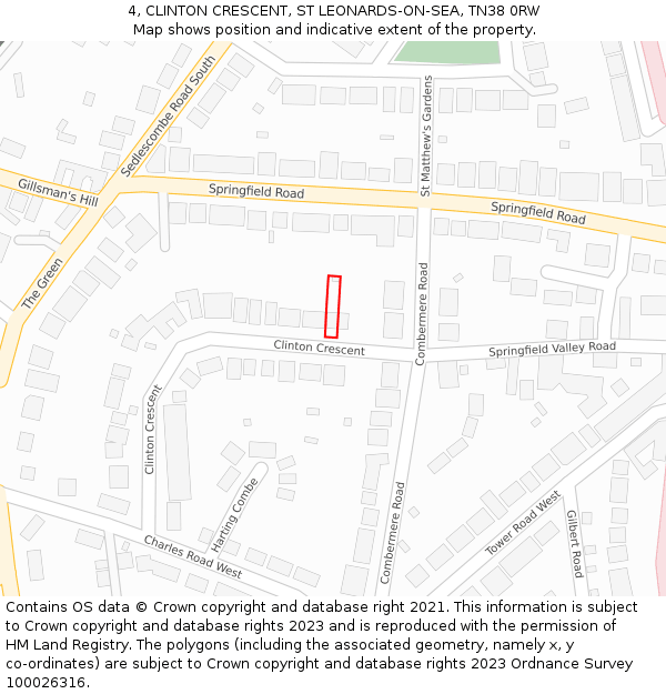 4, CLINTON CRESCENT, ST LEONARDS-ON-SEA, TN38 0RW: Location map and indicative extent of plot
