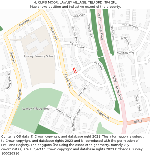 4, CLIPS MOOR, LAWLEY VILLAGE, TELFORD, TF4 2FL: Location map and indicative extent of plot