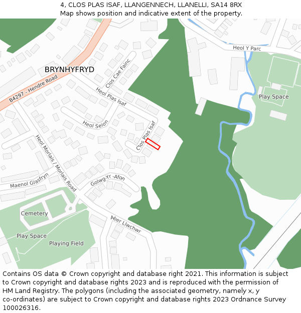 4, CLOS PLAS ISAF, LLANGENNECH, LLANELLI, SA14 8RX: Location map and indicative extent of plot