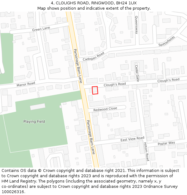 4, CLOUGHS ROAD, RINGWOOD, BH24 1UX: Location map and indicative extent of plot